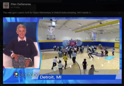 Desiree Kelly Art - Detroit based artist - Spain Elementary Middle School Mural commissioned by The Ellen DeGeneres show. Detroit reveal and sponsored by Lowes. Mural created by Detroits own Desiree Kelly