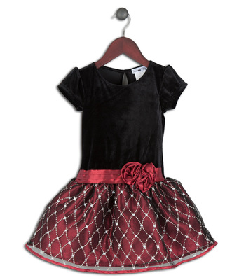 Kimberlee Peers-Moore Designer - Ria, Velour dropped waist dress with satin skirt and sparkle mesh overlay