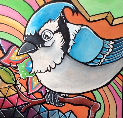 Billy Morehouse - Video/Motion Graphics / Audio and Music / Design / Illustration / Art - Blue Jay - acrylic on wood - 2014 - SOLD