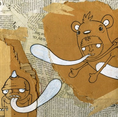 Billy Morehouse - Video/Motion Graphics / Audio and Music / Design / Illustration / Art - Super Hero - mixed media on canvas - 2007 -SOLD