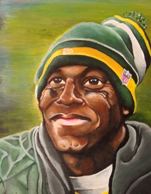 Billy Morehouse - Video/Motion Graphics / Audio and Music / Design / Illustration / Art - Donald Driver - acrylic on wood - 2013 - SOLD