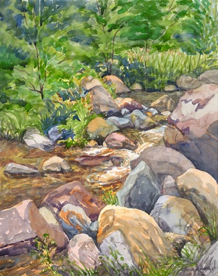 Gurukirn Khalsa - Fine Artist - Creekside at Banjo Bill - Watercolor - 10x14