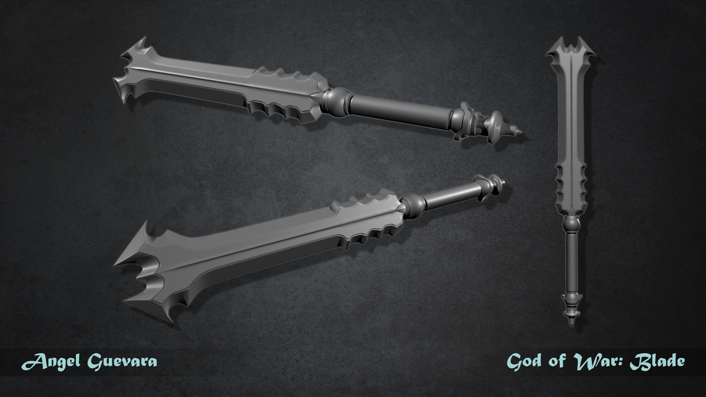 Angel Guevara Art - This sword is from a concept art for God of War 3 that I found in Pinterest. I though it was a cool design, so I give it a try. For now its on my work in progress (WIP) tap.