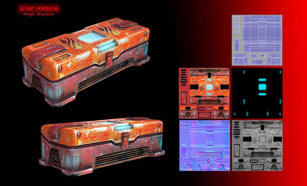 Angel Guevara Art - Here is chest that I texture sometime back. I was not too happy. The inspiration for the texture was Dead Space. For now its going to be on my WIP tap. The model was giving to me by a teacher to texture, but it was model by someone in the school.