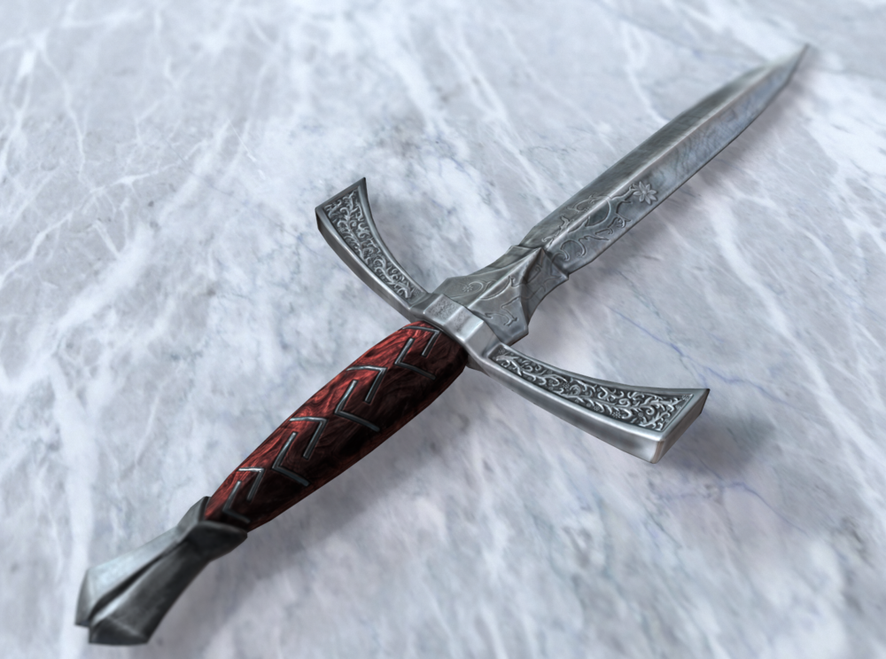 Joels Portfolio - DaggerLow-poly model made in Maya | Detailed in ZBrush | Maps generated using xNormals | Maps modified in Photoshop | Final Render in Marmoset Toolbag. 1,444 tris. 2015. Click for additional images