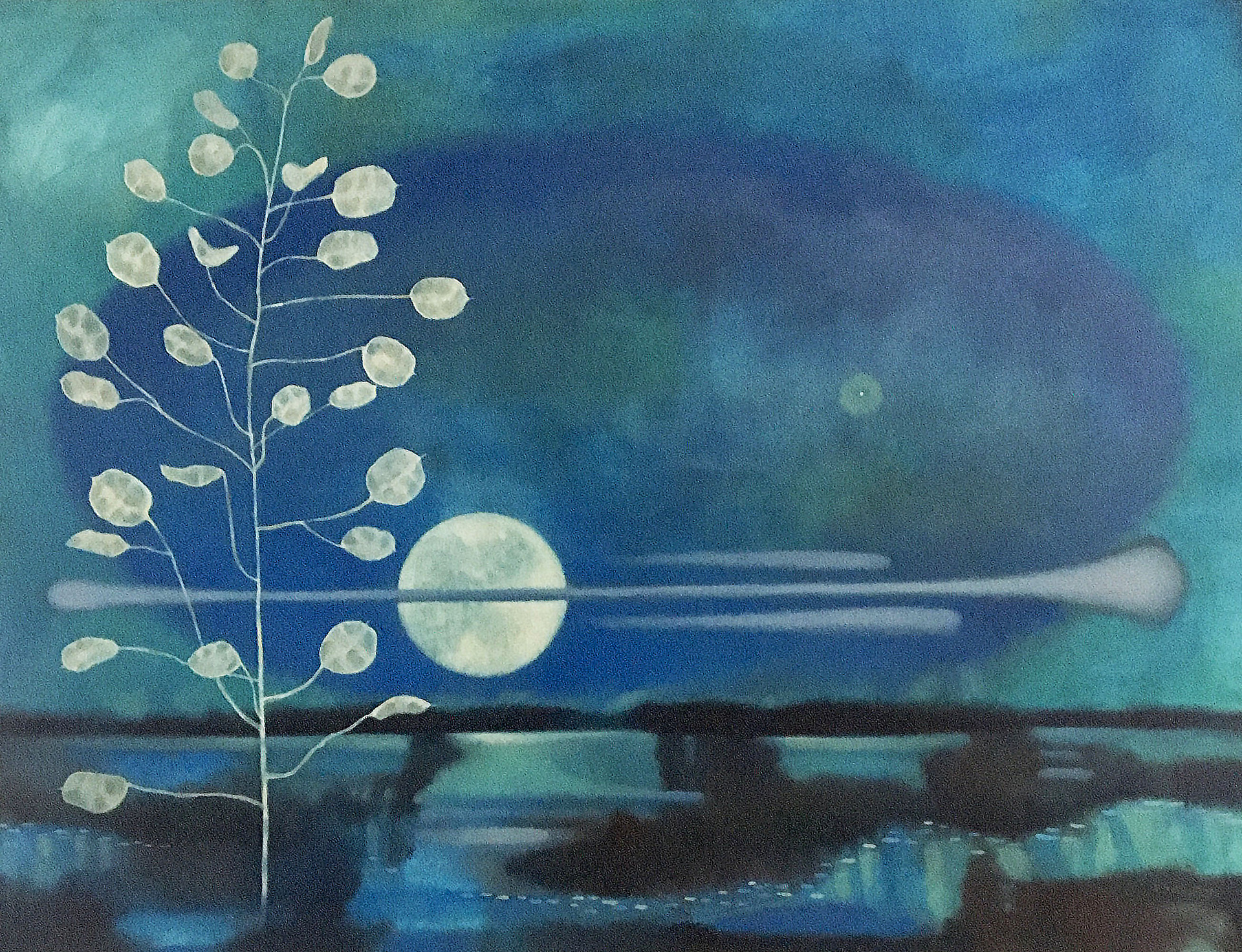 Mary Sundstrom - Money Plant and Full Moon (Indigo Series) 30 x 40 SOLD