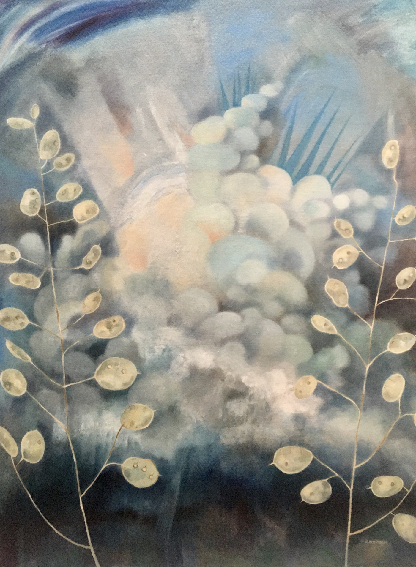Mary Sundstrom - Money Plant and Storm Cloud 30 x 40 oil on canvas 2020 SOLD