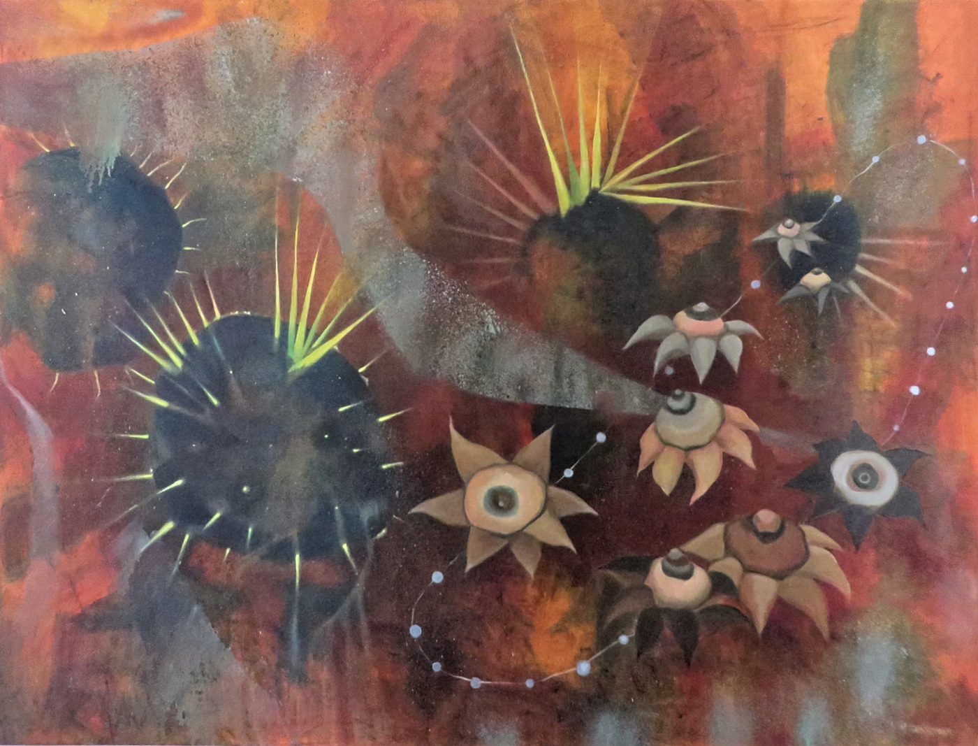 Mary Sundstrom - Pulsars and Earthstars 36x 48 oil on canvas 2020 Available $2100 contact marysundstrom@gmail.com Shipping is additional if required click on the image for my statement