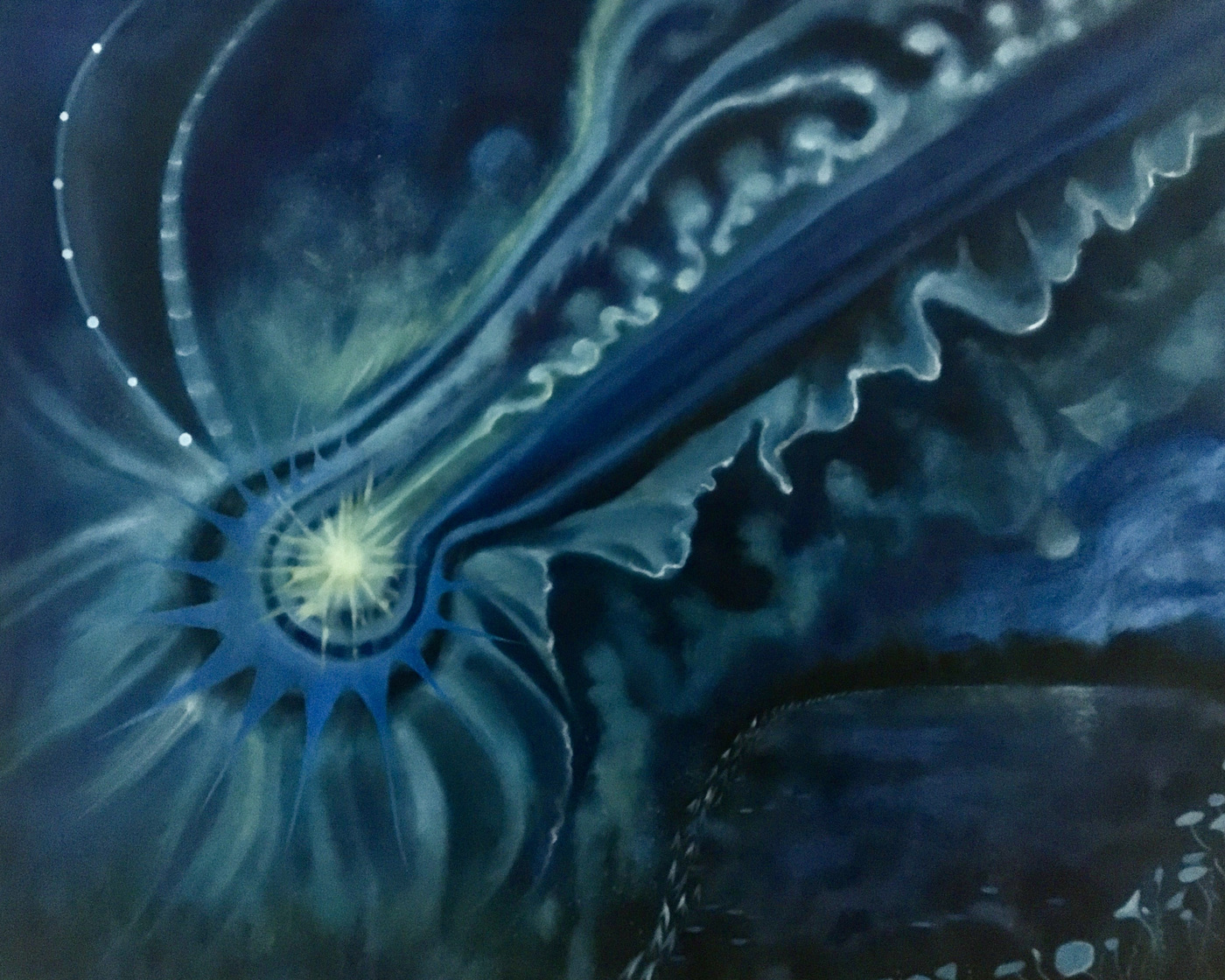 Mary Sundstrom - Neowise Comet (Indigo Series) 24 x 30 Oil pn canvas 2020 SOLD