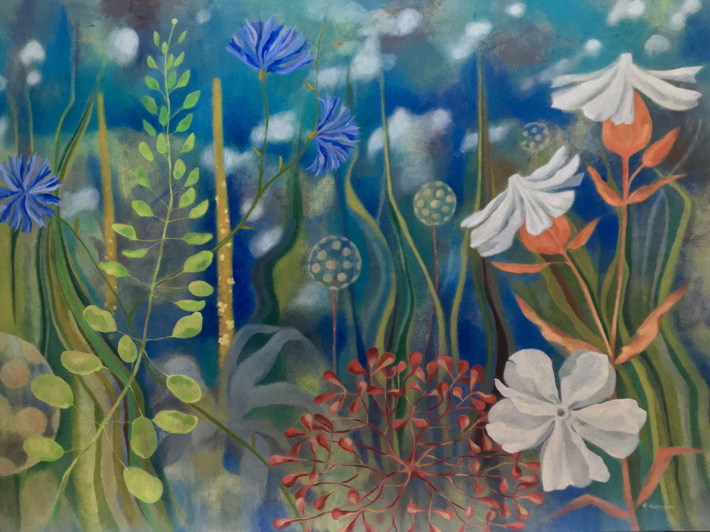 Mary Sundstrom - A Love Letter to Summer Wildflowers oil on canvas 36x 48 $2500 Available. email marysundstrom@gmail.com