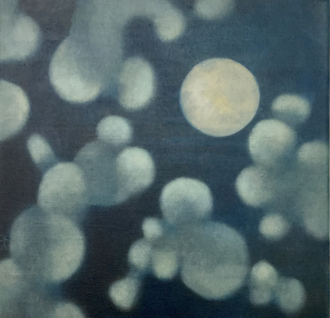 Mary Sundstrom - Full Moon with Teddy Bear Clouds 10 x 10 $ 200 at Higher Art Gallery