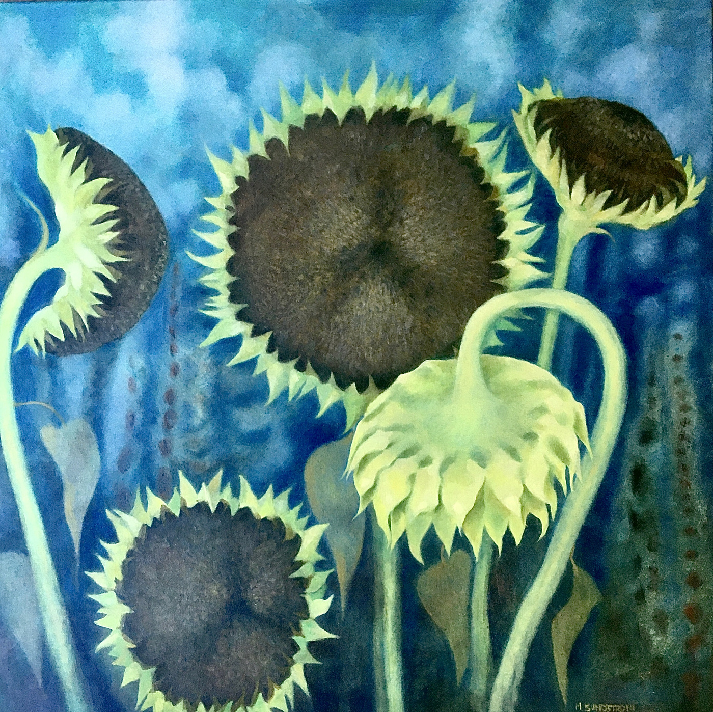 Mary Sundstrom - September Sunflowers 36x36 oil on canvas $1800 email marysundstrom@gmail.com