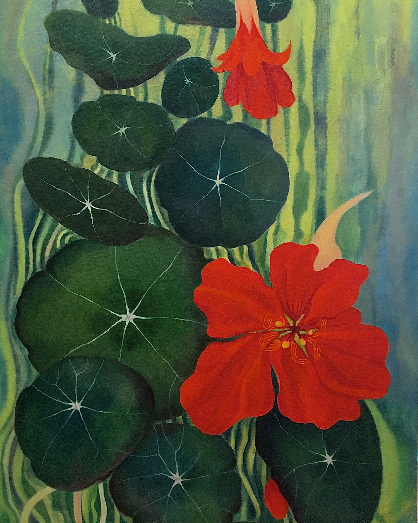 Mary Sundstrom - Garden Nasturtiums 36x 24 oil on canvas $1728 Available. email marysundstrom@gmail.com