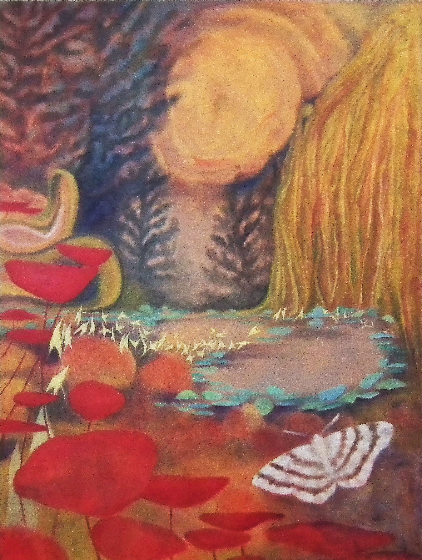 Mary Sundstrom - Red Lotus 30x 40 oil on canvas. Float framed in gunmetal Higher Art Gallery SOLD. $2100.