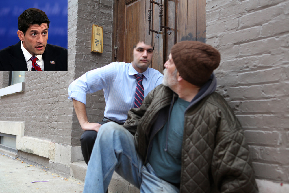 Katrina Rasma Design + Photography - In-Process: Original image of model kneeling by homeless person + inset new face